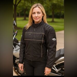 Raider women’s black motorcycle jacket w/ pads zip-out liner protective XL
